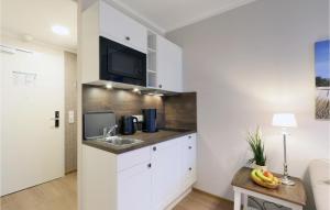 a kitchen with white cabinets and a sink at Baltischer Hof Apartment 20 in Boltenhagen