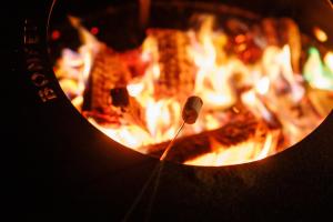 a fire pit with a stick in front of it at Reconnect Glamping Stulpicani in Stulpicani