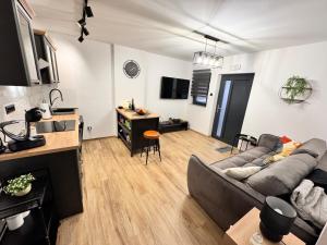 ein Wohnzimmer mit Sofa und Tisch in der Unterkunft Apartment Noa in Novi Vinodolski