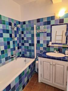 a bathroom with a bath tub and a sink at La Campagne Saint Jean in Baudinard +9 photos
