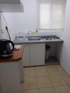 a small kitchen with a sink and a stove at Lepihue in Puerto Montt