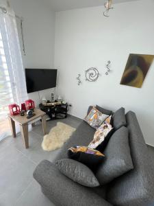 Μια τηλεόραση ή/και κέντρο ψυχαγωγίας στο Пентхаус двух спальный с видом на море и горы в Татлысу