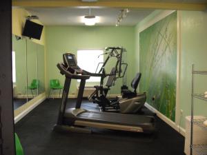 a gym with a treadmill in a green room at Mountain Inn & Suites in Erwin