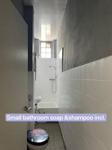 a small bathroom with a shower and a toilet at Central appartment 2zimmer Waschmaschine trockener in Duisburg