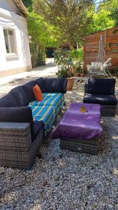 a couch and two chairs sitting in a yard at CASA MEA-Casa Mocanu in Giurgiu