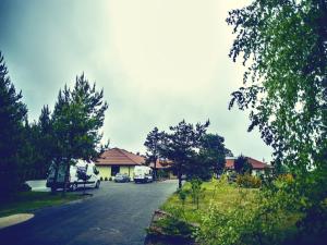 vistas a una calle con una casa y árboles en Wrzosowa en Kamieńsk