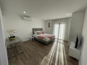 a bedroom with a bed and a television in it at Casa Santyana in Amarante