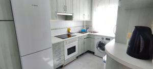 a white kitchen with a sink and a dishwasher at Rincón del Mar, Mundaka in Mundaka