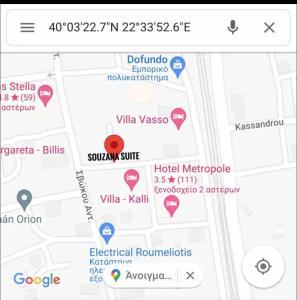 a screenshot of a cell phone screen with a map at Souzana Suite Leptokarya in Leptokarya