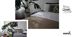 Giường trong phòng chung tại Depa Quevedo - Trendy Revamped Flat - Exceptional Spot in Bogotá's Historic Colonial Square - Candelaria