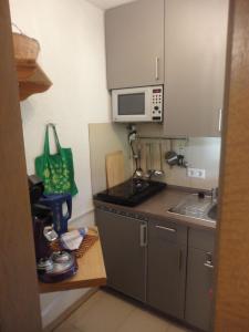 eine kleine Küche mit einer Spüle und einer Mikrowelle in der Unterkunft Apartement 12 in Kupferkanne in Todtmoos