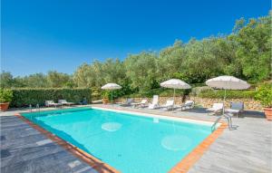 a swimming pool with chairs and umbrellas at Beautiful Apartment In Lamporecchio in Lamporecchio