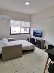a bedroom with a bed and a desk and a television at Mendoza Centro in Mendoza