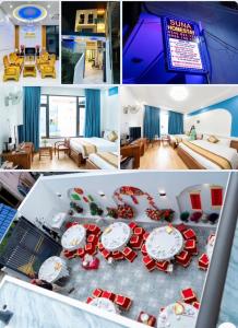 a collage of four pictures of a living room at Homestay SUNA in Tuy Hoa +1 photo