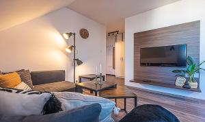 TV a/nebo společenská místnost v ubytování Apartamenty Sun&Fun Rezydencja Parkowa Nadrzeczna 3D i 3E -blisko centrum, dworca PKP w otoczeniu zieleni