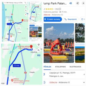 a collage of photos of a park with a map at Strazdų namelis in Palanga