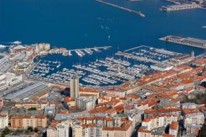 an aerial view of a city with a harbor at Suite Mitteleuropa private parking in Trieste