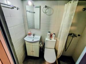 un bagno con wc, lavandino e doccia di HOME LOW Ceiling Verga Sea View a Kalamáta Altre 13 foto