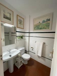 a bathroom with a white toilet and a sink at La casa de Entrimo in Entrimo +46 photos