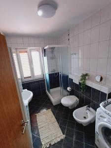 a bathroom with a shower and a toilet and a sink at 16 Čižići in Čižići +31 photos