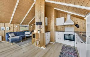 a kitchen and living room in a tiny house at Holiday Home Sdr Klitvej Hvide Sande in Havrvig