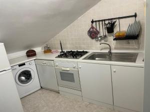 a kitchen with a sink and a stove and a washing machine at Alcione113 Apartment in Francavilla al Mare
