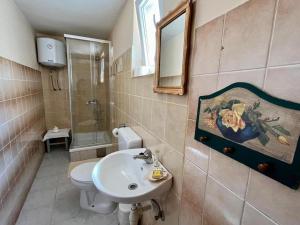 a bathroom with a sink and a toilet and a mirror at Vila Klara in Olib +58 photos