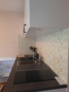 a kitchen with a sink and a counter top at Ferienstudio Wenz B in Schwarzsee