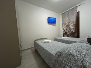 a room with two beds and a tv on the wall at Case Raggio di Sole in Siniscola +56 photos