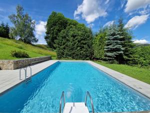 Una piscina con agua azul en un patio. en Studio Vista 1 by Interhome, en Rokytnice nad Jizerou