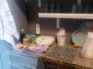 a bathroom counter with a toilet and a sink at Apartment Dario Šolta in Grohote