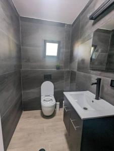 a bathroom with a white toilet and a sink at Benemanuel Oasis in Beer Sheva +26 photos