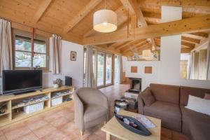 a living room with a couch and a tv at Schöneben Zwillinger Hütte in Wald im Pinzgau