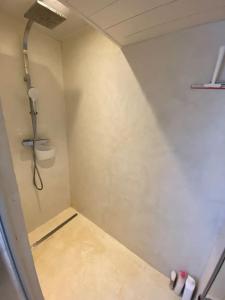 a bathroom with a shower in a room with a wall at Maison 10 lits proximité du Port - YEU Ker Chalon in Port-Joinville +15 photos