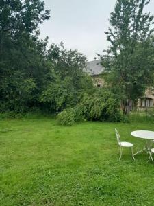 un tavolo e sedie seduti in un cortile di La petite Salamandre bleue a La Croisille-sur-Briance