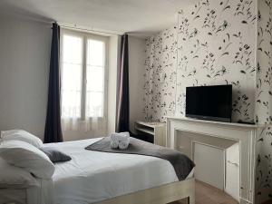 TV a/nebo společenská místnost v ubytování Brit Hotel Du Dauphin L'Aigle