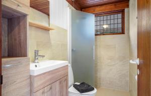 a bathroom with a sink and a toilet at Holiday Home Alfedalen in Kalundborg