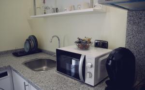 - un four micro-ondes sur un comptoir de cuisine avec évier dans l'établissement Casa del Sol y la Luna Apartamento Atardecer, à Tíjola 26 autres photos