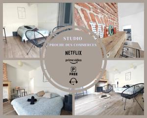 un colletto di foto di una camera con letto di Studio entier proche des commerces - 1 à 2 pers - a Langon