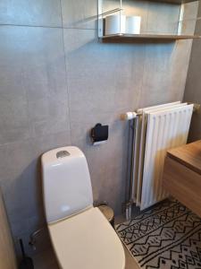 a bathroom with a white toilet and a radiator at zonnig vernieuwd penthouse dicht bij het strand in Knokke-Heist
