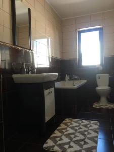ein Badezimmer mit Waschbecken und Toilette und einem Fenster in der Unterkunft Apartament Natalia in Vama Veche