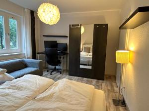 Ένα ή περισσότερα κρεβάτια σε δωμάτιο στο Gemütliche zentralgelegene 2 Zimmer Wohnung in Hamburg