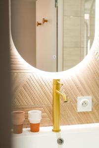 a bathroom with a sink with a mirror at Le Cocon d'Alice - Cosy, calme, central et climatisé in Annecy