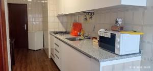 a kitchen with a counter with a sink and a microwave at APART Alojamentos Para Turismo e Negocios in Braga