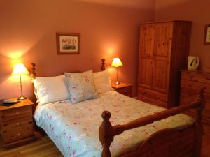 a bedroom with a bed with two lamps and a dresser at Kilbora B&B in Camolin