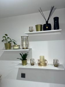 Příslušenství pro přípravu čaje a kávy v ubytování Luxury 1 bedroom apartment Bromley
