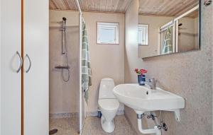 a bathroom with a sink and a toilet and a shower at Awesome Home In Mariager With Wifi in Mariager
