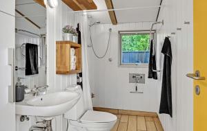 a bathroom with a sink and a toilet and a window at Amazing Home In Allingåbro With Wifi in Allingåbro