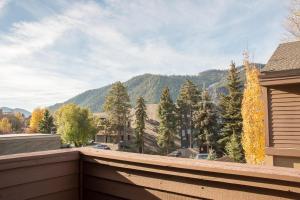 a balcony with a view of a mountain at Knob Hill Ridge Townhome 1 in Ketchum