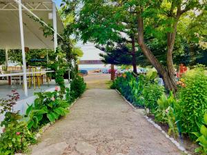 a path through a garden with trees and plants at Garden Villa Naza in Piqeras